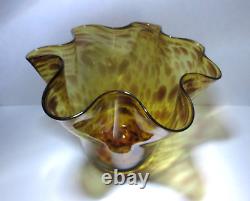 LOW PRICE! ELEGANT MURANO TORTOISE SHELL VASE HAND BLOWN GLASS 8.5x9.5x8.5