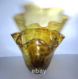 LOW PRICE! ELEGANT MURANO TORTOISE SHELL VASE HAND BLOWN GLASS 8.5x9.5x8.5