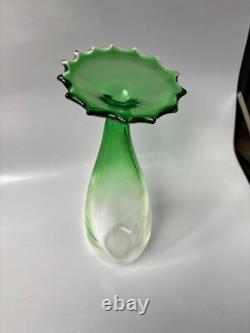 La Murrina Green Art Glass Hand Blown 11 3/4 VASE MURANO Italy Signed
