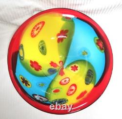 Large 13.5 Unsigned Hand-Blown Murano Glass Millefiori Statement Piece Bowl