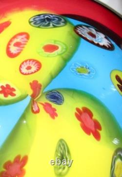 Large 13.5 Unsigned Hand-Blown Murano Glass Millefiori Statement Piece Bowl