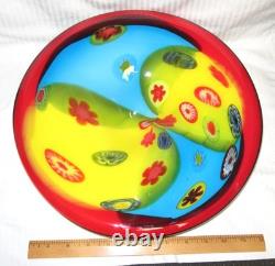 Large 13.5 Unsigned Hand-Blown Murano Glass Millefiori Statement Piece Bowl