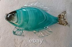 Large 13x 7 Murano Style Hand Blown Art Glass Fish Figure Multicolor Teal EUC