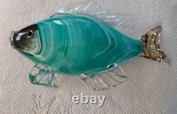 Large 13x 7 Murano Style Hand Blown Art Glass Fish Figure Multicolor Teal EUC