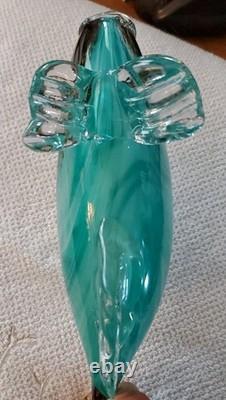 Large 13x 7 Murano Style Hand Blown Art Glass Fish Figure Multicolor Teal EUC