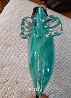 Large 13x 7 Murano Style Hand Blown Art Glass Fish Figure Multicolor Teal EUC