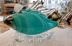 Large 13x 7 Murano Style Hand Blown Art Glass Fish Figure Multicolor Teal EUC