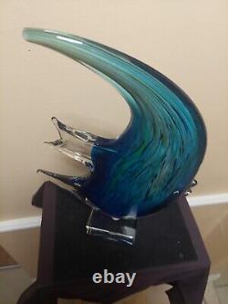 Large 16 Murano Sommerso Blown Glass Multicolor Fish Sculpture Figure