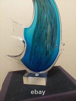 Large 16 Murano Sommerso Blown Glass Multicolor Fish Sculpture Figure