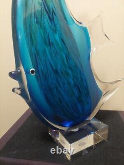 Large 16 Murano Sommerso Blown Glass Multicolor Fish Sculpture Figure