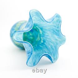 Large Art Glass Vase Aqua Blue Confetti + GLITTER Murano Hand Blown Vtg Estate