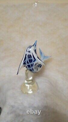 Large Art glass SHARK, Dolphin, Fish Hand Blown 11 Vintage MURANO Blue & White