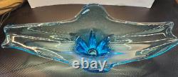 Large Blue Murano Style Hand Blown Glass Sculture Bowl Centerpiece 21L x 9W