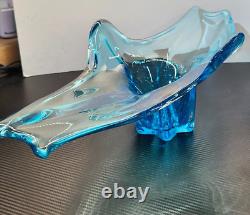 Large Blue Murano Style Hand Blown Glass Sculture Bowl Centerpiece 21L x 9W