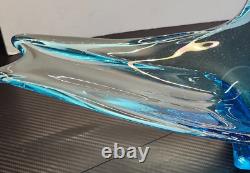 Large Blue Murano Style Hand Blown Glass Sculture Bowl Centerpiece 21L x 9W