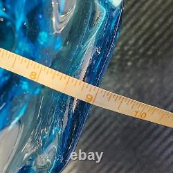 Large Blue Murano Style Hand Blown Glass Sculture Bowl Centerpiece 21L x 9W