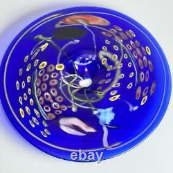 Large Cobalt Blue Art Glass Millefiori Bowl Hand Blown Murano Style 16