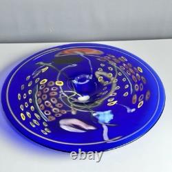 Large Cobalt Blue Art Glass Millefiori Bowl Hand Blown Murano Style 16