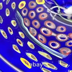 Large Cobalt Blue Art Glass Millefiori Bowl Hand Blown Murano Style 16