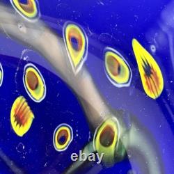 Large Cobalt Blue Art Glass Millefiori Bowl Hand Blown Murano Style 16