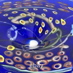 Large Cobalt Blue Art Glass Millefiori Bowl Hand Blown Murano Style 16