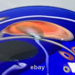Large Cobalt Blue Art Glass Millefiori Bowl Hand Blown Murano Style 16