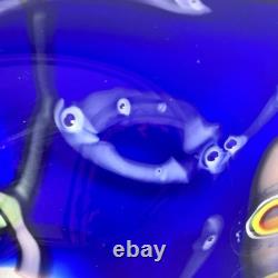 Large Cobalt Blue Art Glass Millefiori Bowl Hand Blown Murano Style 16