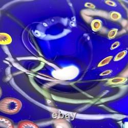 Large Cobalt Blue Art Glass Millefiori Bowl Hand Blown Murano Style 16