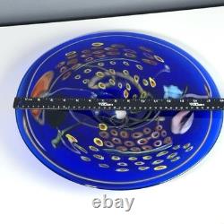 Large Cobalt Blue Art Glass Millefiori Bowl Hand Blown Murano Style 16