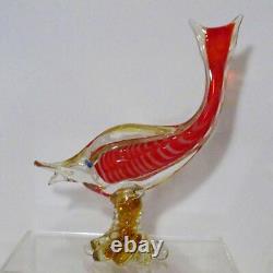 Large Colourful (30 cm) Murano Red Cased Glass Fish Figurine