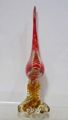 Large Colourful (30 cm) Murano Red Cased Glass Fish Figurine