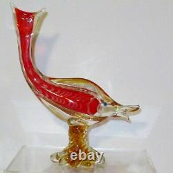 Large Colourful (30 cm) Murano Red Cased Glass Fish Figurine