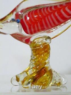Large Colourful (30 cm) Murano Red Cased Glass Fish Figurine