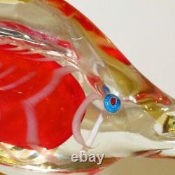 Large Colourful (30 cm) Murano Red Cased Glass Fish Figurine