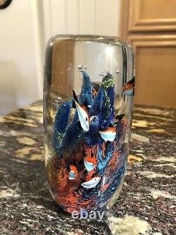 Large Gorgeous Murano Style Art Glass Paperweight 9 Fish Aquarium Coral Reef 6