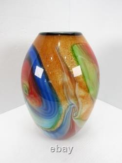Large Hand Blown Art Glass Vase 12 Inch Swirl Abstract Multicolor Murano Style