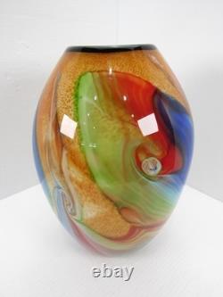 Large Hand Blown Art Glass Vase 12 Inch Swirl Abstract Multicolor Murano Style