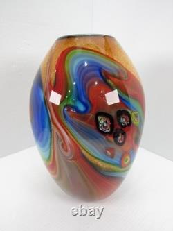 Large Hand Blown Art Glass Vase 12 Inch Swirl Abstract Multicolor Murano Style