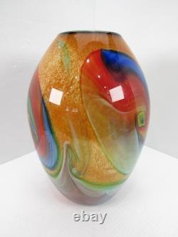 Large Hand Blown Art Glass Vase 12 Inch Swirl Abstract Multicolor Murano Style