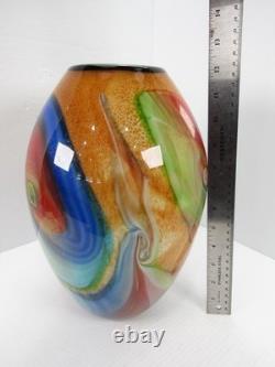 Large Hand Blown Art Glass Vase 12 Inch Swirl Abstract Multicolor Murano Style