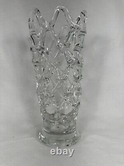 Large Hand Blown GLASS ROD LATTICE STYLE Vase WOVEN LOOK Murano Style 11.25