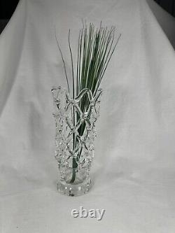 Large Hand Blown GLASS ROD LATTICE STYLE Vase WOVEN LOOK Murano Style 11.25