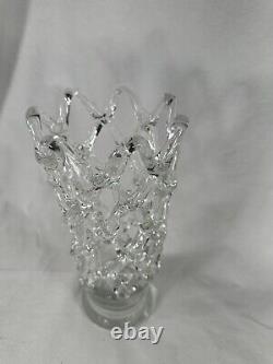 Large Hand Blown GLASS ROD LATTICE STYLE Vase WOVEN LOOK Murano Style 11.25