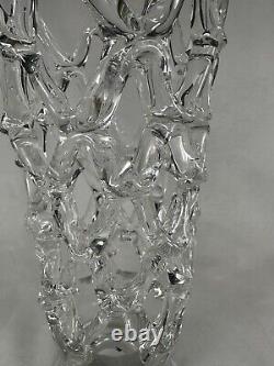 Large Hand Blown GLASS ROD LATTICE STYLE Vase WOVEN LOOK Murano Style 11.25