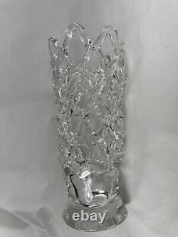 Large Hand Blown GLASS ROD LATTICE STYLE Vase WOVEN LOOK Murano Style 11.25