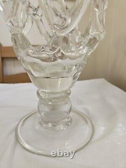 Large Hand Blown Glass Lattice Vase Footed Woven Murano Style Heavy Beautiful