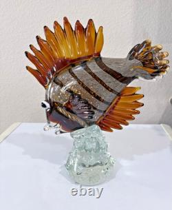 Large Hand-Blown Murano Style Art Glass Multicolor Angle Fish Statue 14x11