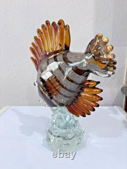 Large Hand-Blown Murano Style Art Glass Multicolor Angle Fish Statue 14x11