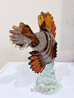 Large Hand-Blown Murano Style Art Glass Multicolor Angle Fish Statue 14x11