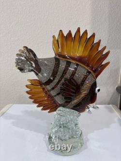 Large Hand-Blown Murano Style Art Glass Multicolor Angle Fish Statue 14x11